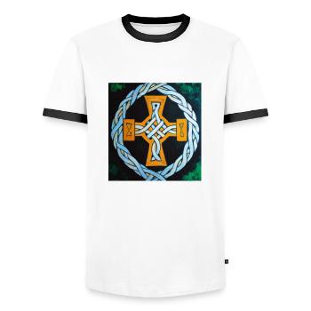 Celtic Cross - Men's Ringer Shirt - white/black - Front - AI Model Female 172 light (172cm) & AI Model Male 178 dark (178cm)