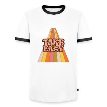 Take it Easy - Männer Kontrast-T-Shirt - Weiß/Schwarz - Vorne - AI Model Female 172 light (172cm) & AI Model Male 178 dark (178cm)