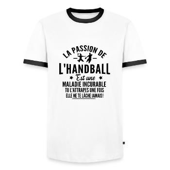 passion handball / cadeau humour handballeuse - T-shirt contrasté Homme - blanc/noir - Devant - AI Model Female 172 light (172cm) & AI Model Male 178 dark (178cm)