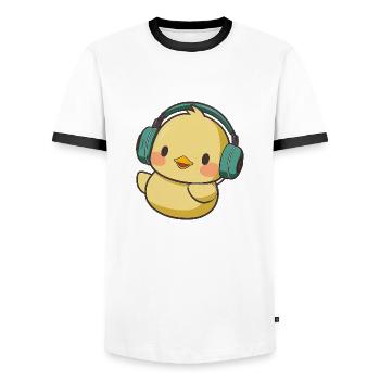 Kawaii Cute Happy Colorful Duck with Headphones - Men's Ringer Shirt - white/black - Front - AI Model Female 172 light (172cm) & AI Model Male 178 dark (178cm)