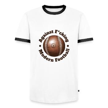 Against Fucking Modern Football Soccer Oldschool - Männer Kontrast-T-Shirt - Weiß/Schwarz - Vorne - AI Model Female 172 light (172cm) & AI Model Male 178 dark (178cm)