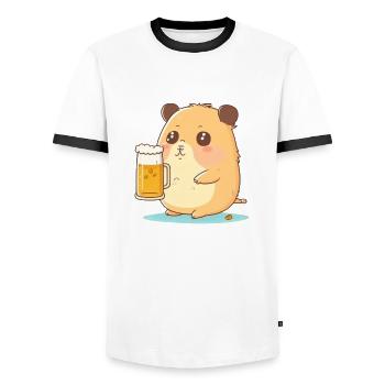 Süßer dicker Biertrinkender Hamster - Männer Kontrast-T-Shirt - Weiß/Schwarz - Vorne - AI Model Female 172 light (172cm) & AI Model Male 178 dark (178cm)