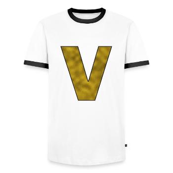 Letter V Gold - Men's Ringer Shirt - white/black - Front - AI Model Female 172 light (172cm) & AI Model Male 178 dark (178cm)