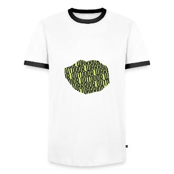 Camping-car Tente Extérieure Joke Geek Randonnée - T-shirt contrasté Homme - blanc/noir - Devant - AI Model Female 172 light (172cm) & AI Model Male 178 dark (178cm)