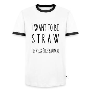 i want to be straw - T-shirt contrasté Homme - blanc/noir - Devant - AI Model Female 172 light (172cm) & AI Model Male 178 dark (178cm)