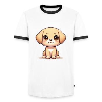 Digital illustration of cute Labrador dog - Men's Ringer Shirt - white/black - Front - AI Model Female 172 light (172cm) & AI Model Male 178 dark (178cm)