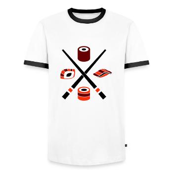sushi - Men's Ringer Shirt - white/black - Front - AI Model Female 172 light (172cm) & AI Model Male 178 dark (178cm)