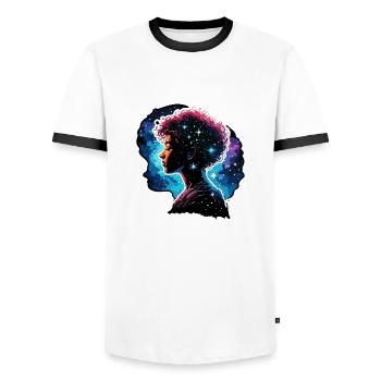 Silhouette / Forest / Portrait / Trees / Person - Men's Ringer Shirt - white/black - Front - AI Model Female 172 light (172cm) & AI Model Male 178 dark (178cm)