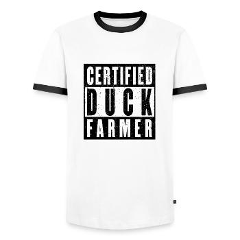 Éleveur de canards certifié - Cadeau d’amoureux des canards - T-shirt contrasté Homme - blanc/noir - Devant - AI Model Female 172 light (172cm) & AI Model Male 178 dark (178cm)