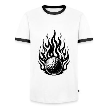 Brennender Golfball im feurigen Flammen Style - Männer Kontrast-T-Shirt - Weiß/Schwarz - Vorne - AI Model Female 172 light (172cm) & AI Model Male 178 dark (178cm)