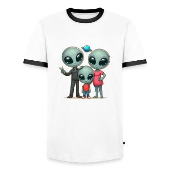 Famille extraterrestre - T-shirt contrasté Homme - blanc/noir - Devant - AI Model Female 172 light (172cm) & AI Model Male 178 dark (178cm)