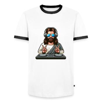 DJ Jésus - T-shirt contrasté Homme - blanc/noir - Devant - AI Model Female 172 light (172cm) & AI Model Male 178 dark (178cm)