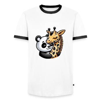 Cuddling Panda And Giraffe In Love - Männer Kontrast-T-Shirt - Weiß/Schwarz - Vorne - AI Model Female 172 light (172cm) & AI Model Male 178 dark (178cm)