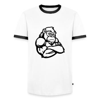 Gorilla Comic - Men's Ringer Shirt - white/black - Front - AI Model Female 172 light (172cm) & AI Model Male 178 dark (178cm)