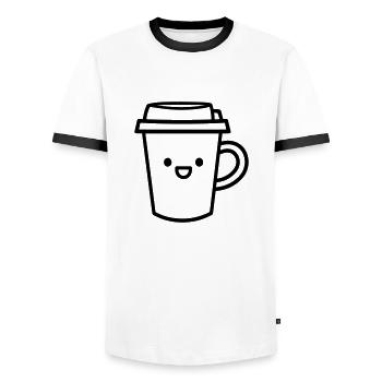 Kaffeebecher - Männer Kontrast-T-Shirt - Weiß/Schwarz - Vorne - AI Model Female 172 light (172cm) & AI Model Male 178 dark (178cm)