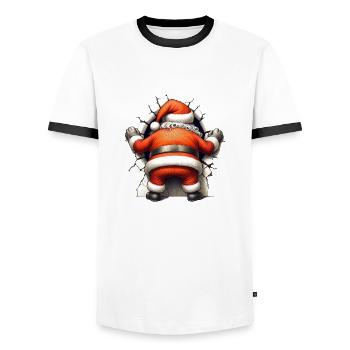 Santa in the hole from behind 3 - Men's Ringer Shirt - white/black - Front - AI Model Female 172 light (172cm) & AI Model Male 178 dark (178cm)