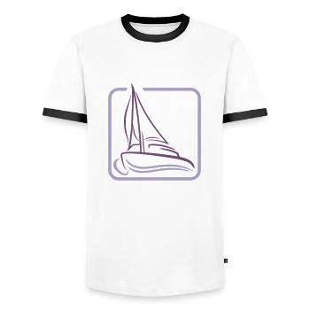 Sailing Logo Icon Square Sailboat Ship - Men's Ringer Shirt - white/black - Front - AI Model Female 172 light (172cm) & AI Model Male 178 dark (178cm)