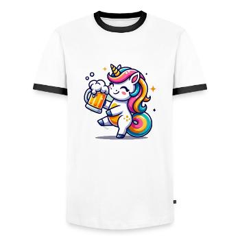 Cute Unicorn Drinking Beer - Männer Kontrast-T-Shirt - Weiß/Schwarz - Vorne - AI Model Female 172 light (172cm) & AI Model Male 178 dark (178cm)