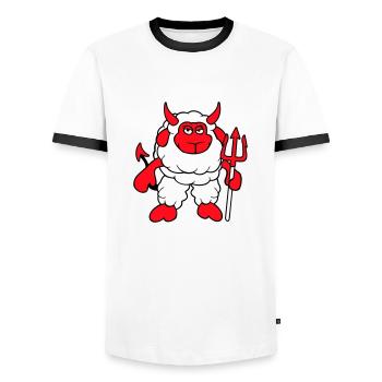 Mouton Diable Satan Enfer Mal Trident Cornes Cool - T-shirt contrasté Homme - blanc/noir - Devant - AI Model Female 172 light (172cm) & AI Model Male 178 dark (178cm)