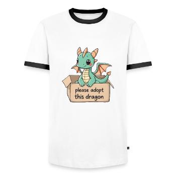 Cute dragon wants to be taken in - Men's Ringer Shirt - white/black - Front - AI Model Female 172 light (172cm) & AI Model Male 178 dark (178cm)
