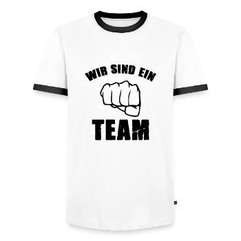 Nous sommes une équipe - T-shirt contrasté Homme - blanc/noir - Devant - AI Model Female 172 light (172cm) & AI Model Male 178 dark (178cm)