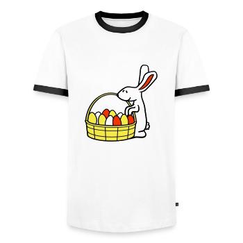 Hase Korb Ostereier suchen Osterhase bunte Eier - Männer Kontrast-T-Shirt - Weiß/Schwarz - Vorne - AI Model Female 172 light (172cm) & AI Model Male 178 dark (178cm)