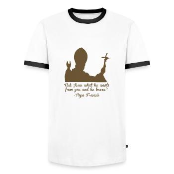 Pope Faith and Religion - Men's Ringer Shirt - white/black - Front - AI Model Female 172 light (172cm) & AI Model Male 178 dark (178cm)