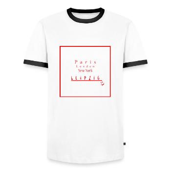 Leipzig LE2 - Männer Kontrast-T-Shirt - Weiß/Schwarz - Vorne - AI Model Female 172 light (172cm) & AI Model Male 178 dark (178cm)