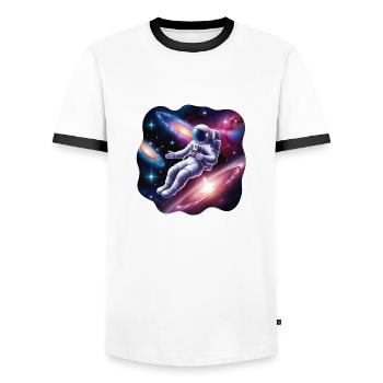 Astronaut Dreaming - Cosmic Galaxy Adventure - Men's Ringer Shirt - white/black - Front - AI Model Female 172 light (172cm) & AI Model Male 178 dark (178cm)