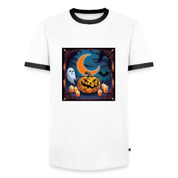 « Pumpkin Patch Party : un plaisir obsédant ! » - T-shirt contrasté Homme - blanc/noir - Devant - AI Model Female 172 light (172cm) & AI Model Male 178 dark (178cm)