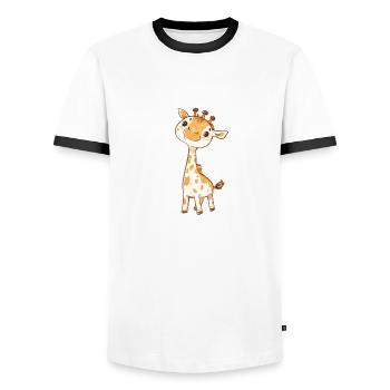 bébé girafe, cadeau pour enfant, animal mignon - T-shirt contrasté Homme - blanc/noir - Devant - AI Model Female 172 light (172cm) & AI Model Male 178 dark (178cm)