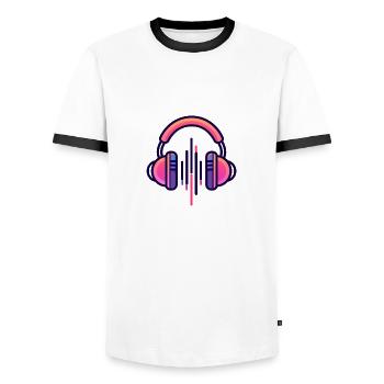 casque audio, fan de musique, logo casque audio - T-shirt contrasté Homme - blanc/noir - Devant - AI Model Female 172 light (172cm) & AI Model Male 178 dark (178cm)