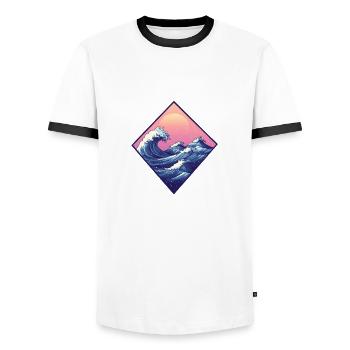 Wave, Hokusai Landscape, Retro Style, Japanese Sea - Men's Ringer Shirt - white/black - Front - AI Model Female 172 light (172cm) & AI Model Male 178 dark (178cm)