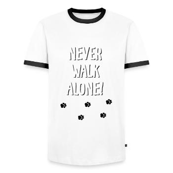 Never walk alone dog paws 2 - Men's Ringer Shirt - white/black - Front - AI Model Female 172 light (172cm) & AI Model Male 178 dark (178cm)