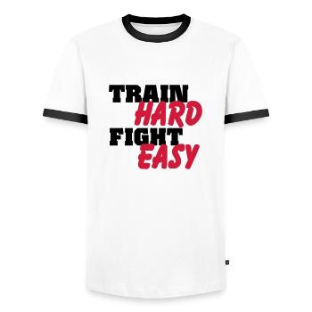 Train hard, fight easy - T-shirt contrasté Homme - blanc/noir - Devant - AI Model Female 172 light (172cm) & AI Model Male 178 dark (178cm)