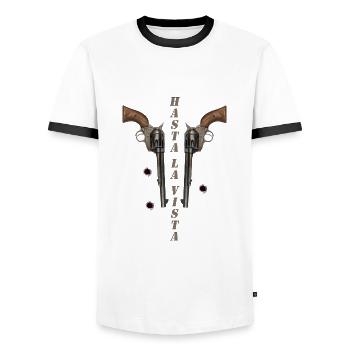 Hasta La Vista 2 Pistolen - Männer Kontrast-T-Shirt - Weiß/Schwarz - Vorne - AI Model Female 172 light (172cm) & AI Model Male 178 dark (178cm)
