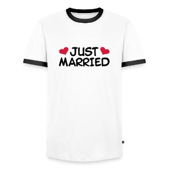 Just Married Hochzeit - Männer Kontrast-T-Shirt - Weiß/Schwarz - Vorne - AI Model Female 172 light (172cm) & AI Model Male 178 dark (178cm)