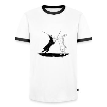 Hasenkampf - Männer Kontrast-T-Shirt - Weiß/Schwarz - Vorne - AI Model Female 172 light (172cm) & AI Model Male 178 dark (178cm)