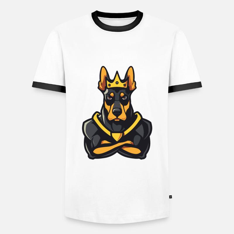 Dobermann Hund Comic Krone - Männer Kontrast-T-Shirt - Weiß/Schwarz
