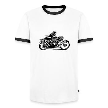 Cafe Racer Motorcycle 03_schwarz white - Men's Ringer Shirt - white/black - Front - AI Model Female 172 light (172cm) & AI Model Male 178 dark (178cm)
