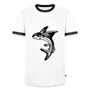 Flying Fish Fliegender Fisch Angeln - Männer Kontrast-T-Shirt - Weiß/Schwarz - Vorne - AI Model Female 172 light (172cm) & AI Model Male 178 dark (178cm)