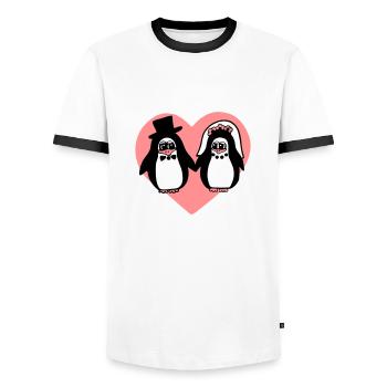 Pinguin Hochzeit - Männer Kontrast-T-Shirt - Weiß/Schwarz - Vorne - AI Model Female 172 light (172cm) & AI Model Male 178 dark (178cm)