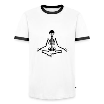 Meditation Skeleton Meditate Relaxation Yoga Fun - Men's Ringer Shirt - white/black - Front - AI Model Female 172 light (172cm) & AI Model Male 178 dark (178cm)