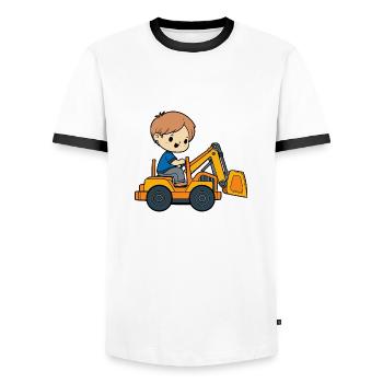 Junge mit Bagger - Männer Kontrast-T-Shirt - Weiß/Schwarz - Vorne - AI Model Female 172 light (172cm) & AI Model Male 178 dark (178cm)