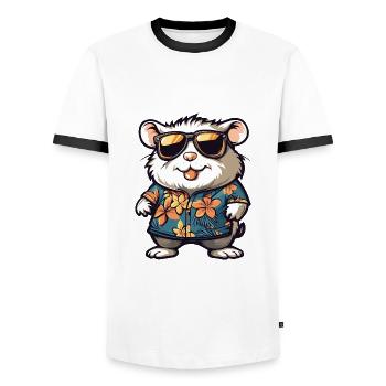 Hamster Comic Urlaub - Männer Kontrast-T-Shirt - Weiß/Schwarz - Vorne - AI Model Female 172 light (172cm) & AI Model Male 178 dark (178cm)