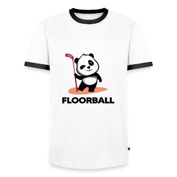 floorball "floorballtime" floorballspieler bandy - Männer Kontrast-T-Shirt - Weiß/Schwarz - Vorne - AI Model Female 172 light (172cm) & AI Model Male 178 dark (178cm)