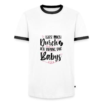 Hebammen - Männer Kontrast-T-Shirt - Weiß/Schwarz - Vorne - AI Model Female 172 light (172cm) & AI Model Male 178 dark (178cm)