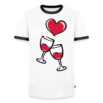 Red wine wine glass heart love - Men's Ringer Shirt - white/black - Front - AI Model Female 172 light (172cm) & AI Model Male 178 dark (178cm)