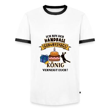 Handball Spieler Geburtstag Handballer Geb. König - Männer Kontrast-T-Shirt - Weiß/Schwarz - Vorne - AI Model Female 172 light (172cm) & AI Model Male 178 dark (178cm)