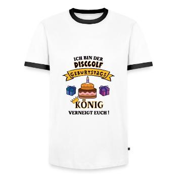 Discgolfer Geburtstag Discgolfspieler Geb Spiel - Männer Kontrast-T-Shirt - Weiß/Schwarz - Vorne - AI Model Female 172 light (172cm) & AI Model Male 178 dark (178cm)